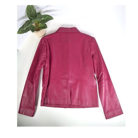 Chadwick's Leather Jacket Pink Magenta Buttons Pockets Lined Size 12 NWOT - Picture 7 of 9